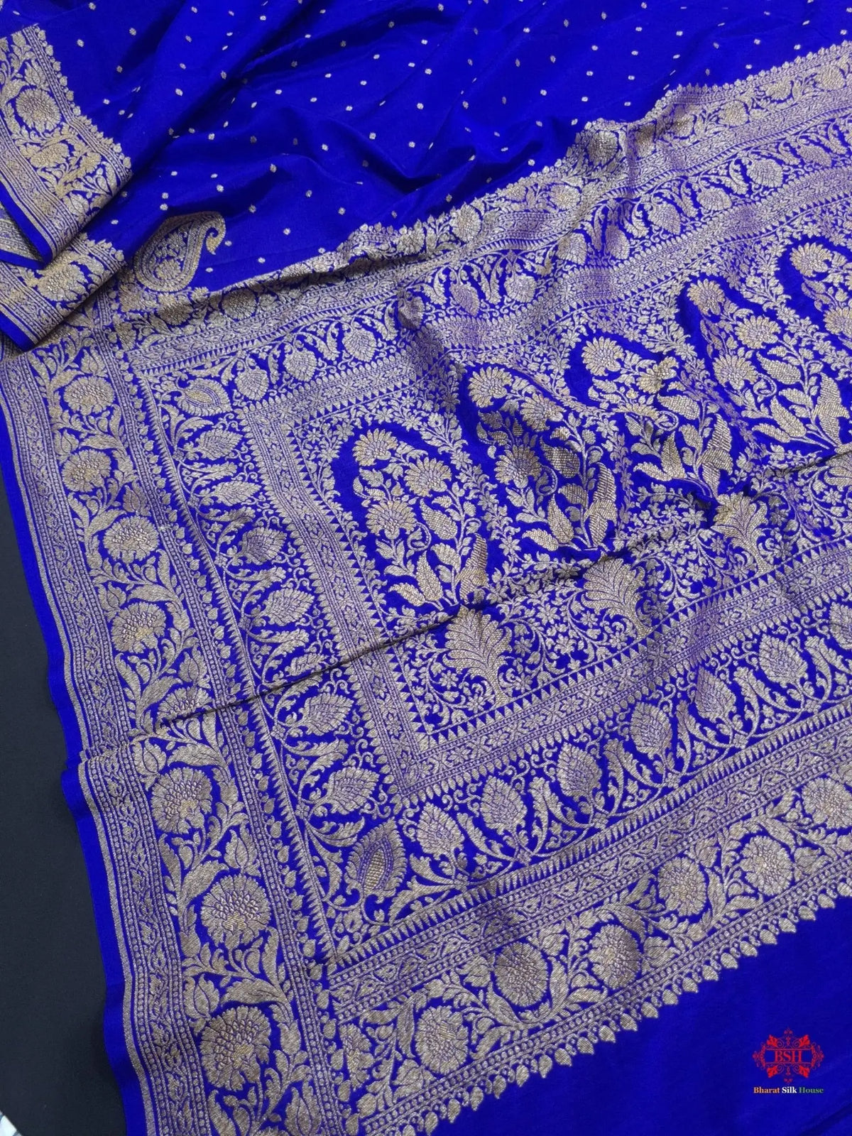 Pure Silk Crape Khaddi Georgette Saree With Antique Zari In Shades Of Blue - Bharat Silk House Crepe Khaddi