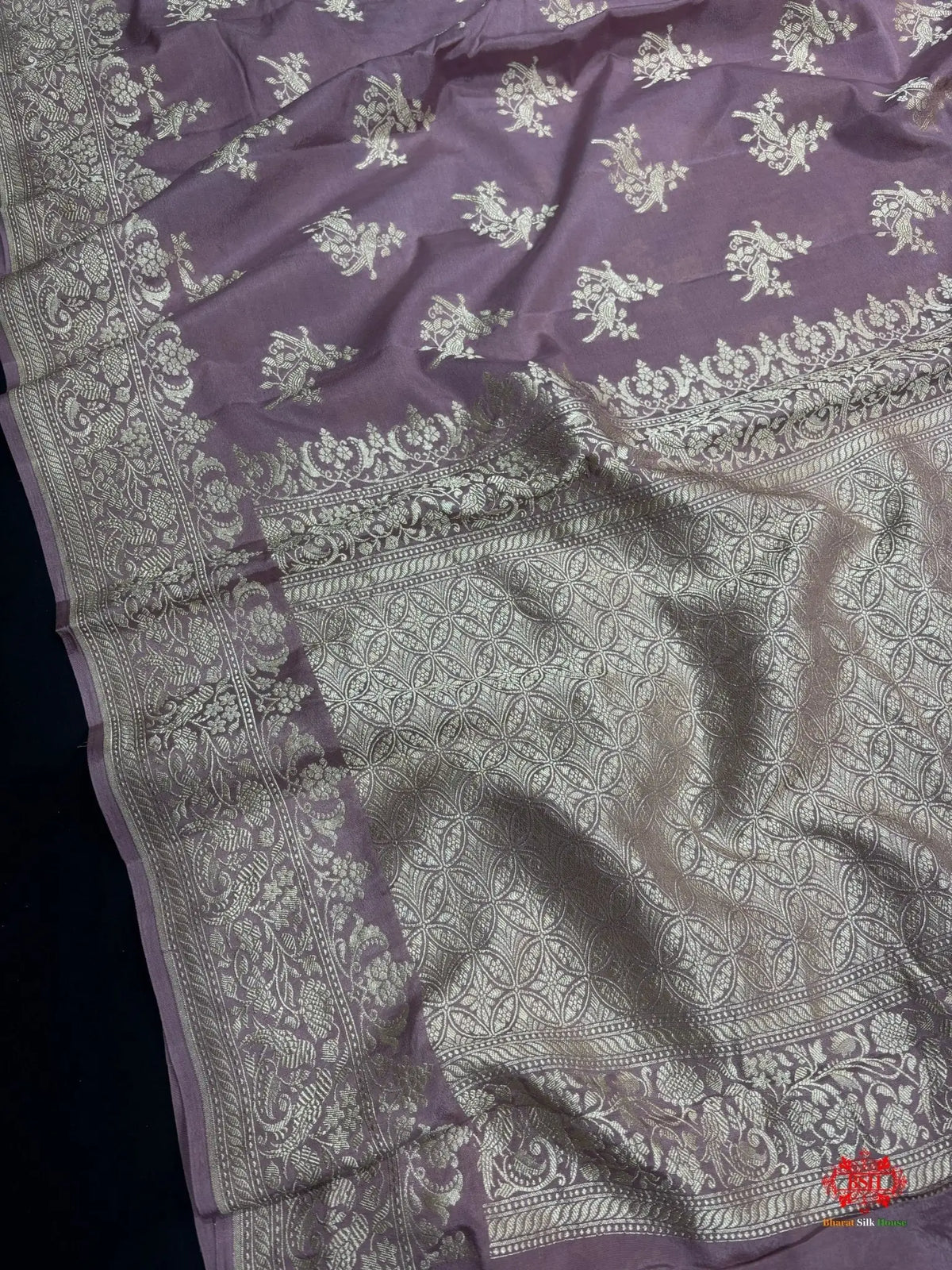Pure Silk Crape Khaddi Georgette Saree With Antique Zari In Shades Of Dusty Rose - Bharat Silk House Crepe Khaddi