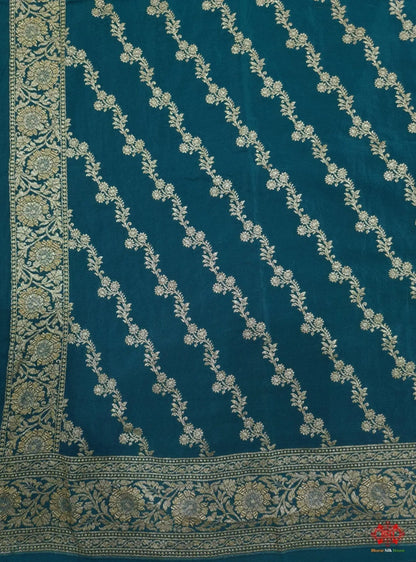 Pure Silk Crape Khaddi Georgette Saree With Antique Zari In Shades Of Green - Bharat Silk House Crepe Khaddi