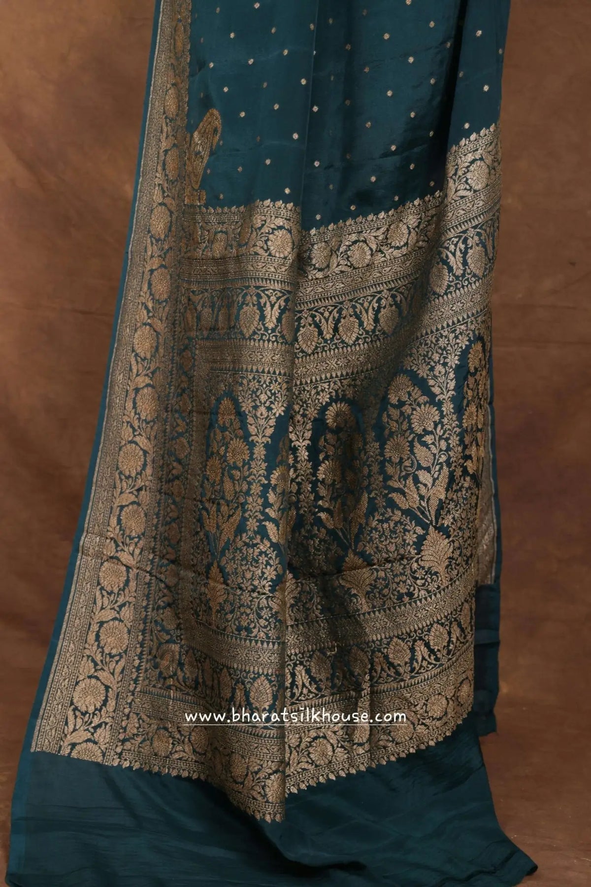 Pure Silk Crape Khaddi Georgette Saree With Antique Zari In Shades Of Green - Bharat Silk House Crepe Khaddi