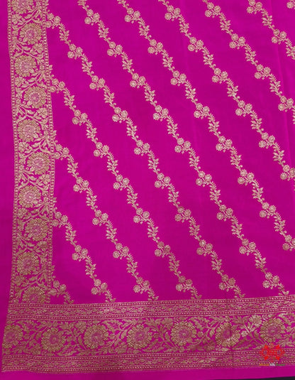 Pure Silk Crape Khaddi Georgette Saree With Antique Zari In Shades Of Pink - Bharat Silk House Crepe Khaddi