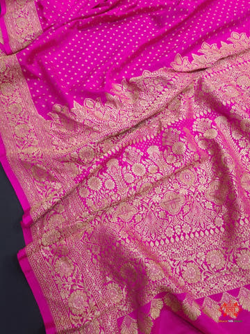 Pure Silk Crape Khaddi Georgette Saree With Antique Zari In Shades Of Pink - Bharat Silk House Crepe Khaddi