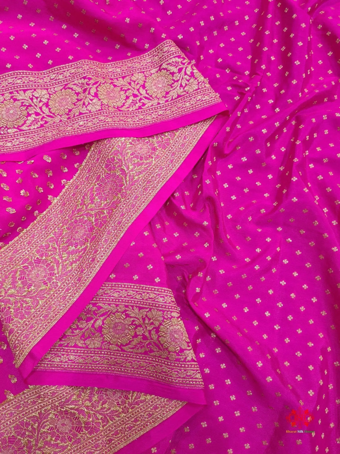Pure Silk Crape Khaddi Georgette Saree With Antique Zari In Shades Of Pink - Bharat Silk House Crepe Khaddi