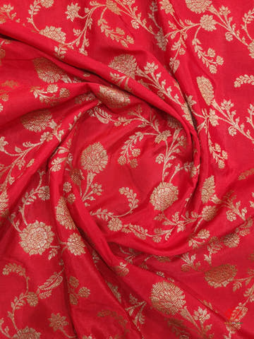 Pure Silk Crape Khaddi Georgette Saree With Antique Zari In Shades Of Red - Bharat Silk House Crepe Khaddi