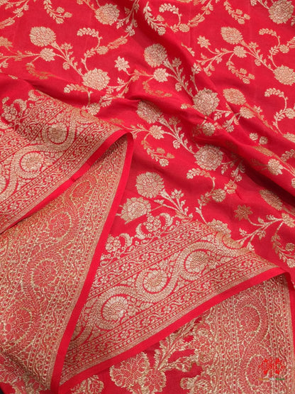 Pure Silk Crape Khaddi Georgette Saree With Antique Zari In Shades Of Red - Bharat Silk House Crepe Khaddi