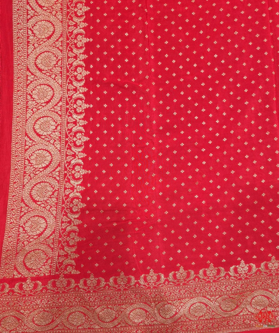 Pure Silk Crape Khaddi Georgette Saree With Antique Zari In Shades Of Red - Bharat Silk House Crepe Khaddi