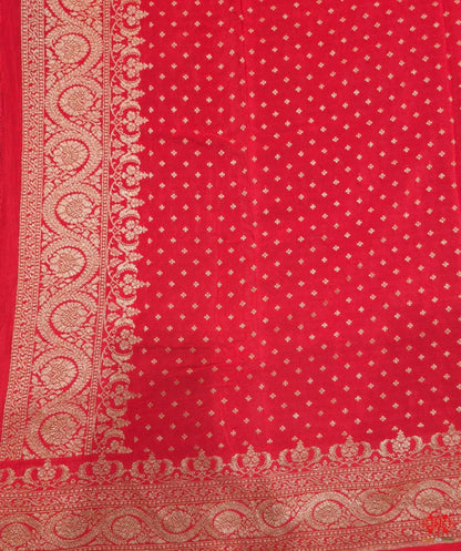 Pure Silk Crape Khaddi Georgette Saree With Antique Zari In Shades Of Red - Bharat Silk House Crepe Khaddi