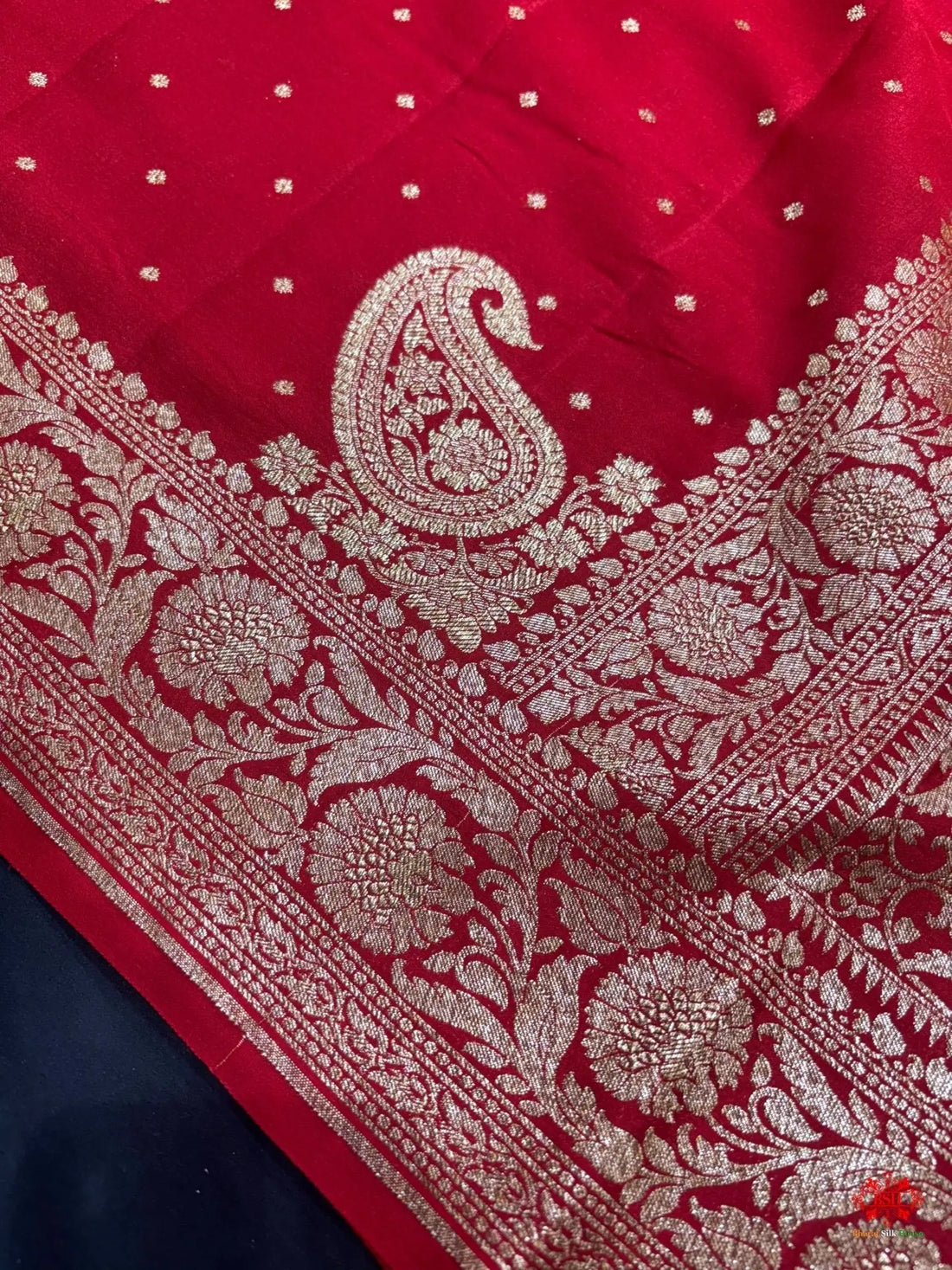 Pure Silk Crape Khaddi Georgette Saree With Antique Zari In Shades Of Red - Bharat Silk House Crepe Khaddi