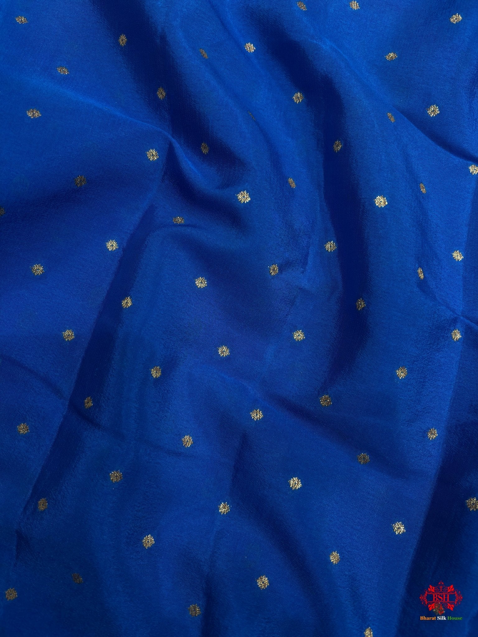 Pure Silk Crape Khaddi Georgette Saree With Antique Zari In Shades Of Royal Blue - Bharat Silk House Crepe Khaddi