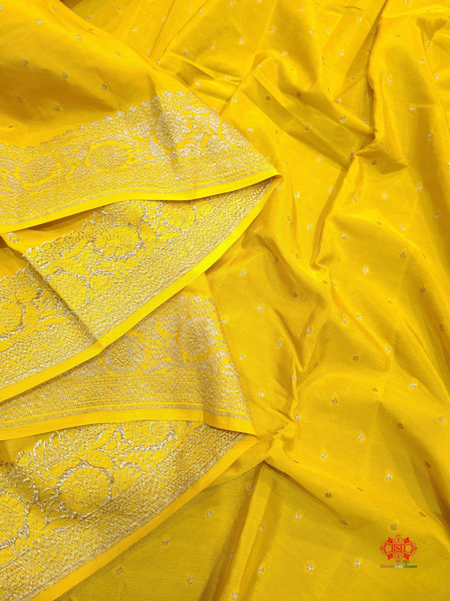 Pure Silk Crape Khaddi Georgette Saree With Antique Zari In Shades Of Yellow - Bharat Silk House