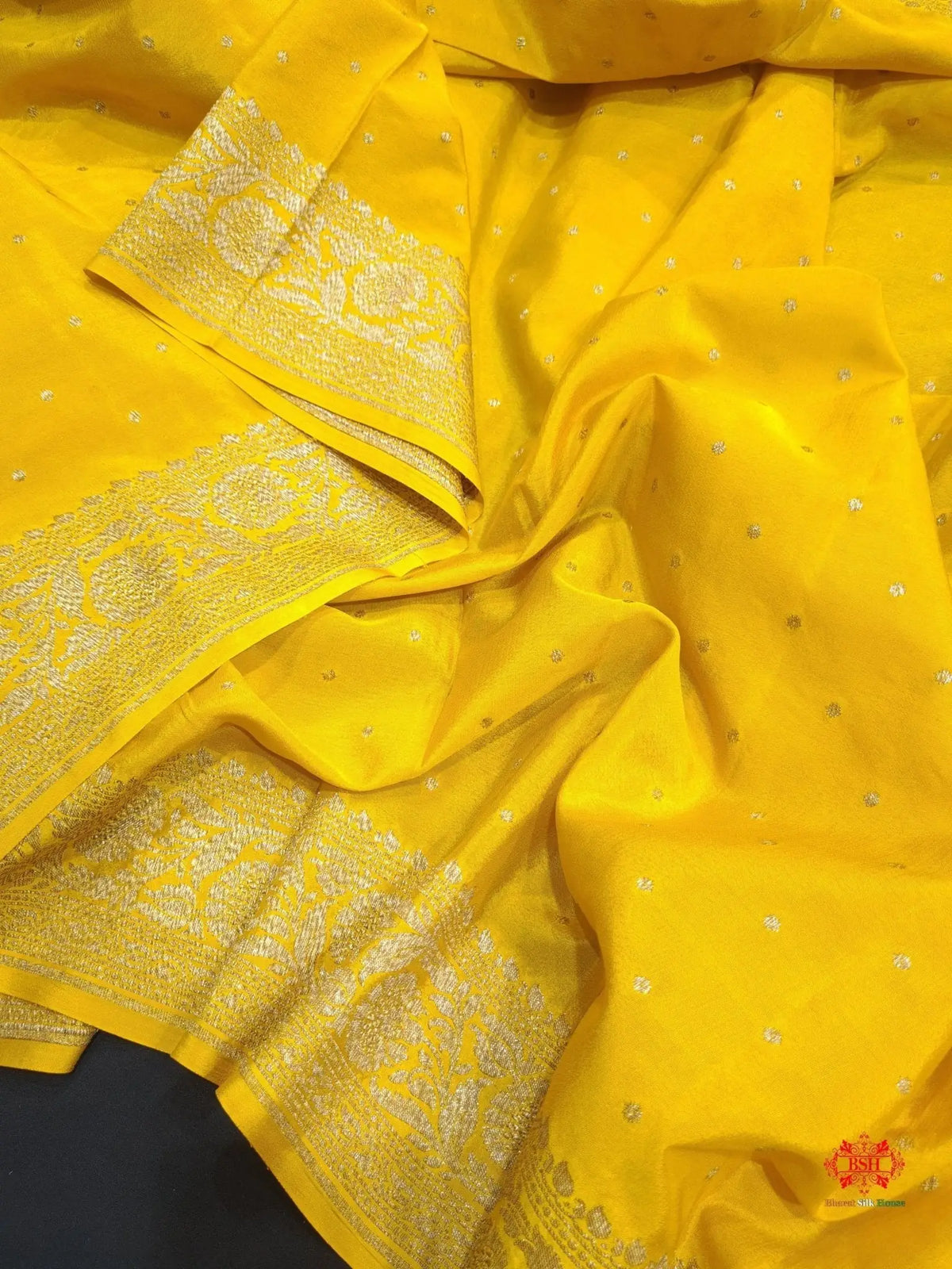 Pure Silk Crape Khaddi Georgette Saree With Antique Zari In Shades Of Yellow - Bharat Silk House Crepe Khaddi