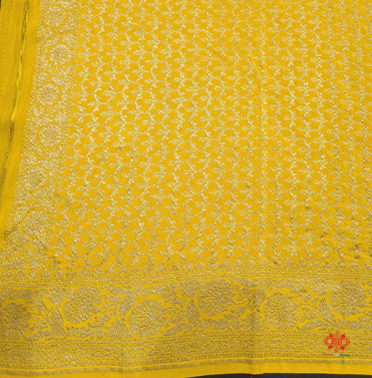 Pure Silk Crape Khaddi Georgette Saree With Antique Zari In Shades Of Yellow - Bharat Silk House Crepe Khaddi