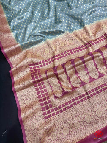 Pure Tussar Silk All Over Booti Saree With Pink Border - Bharat Silk House Tussar