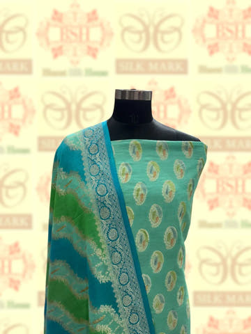 Pure Tusser Suit Piece In Shade Of Green - Bharat Silk House Tusser Suit