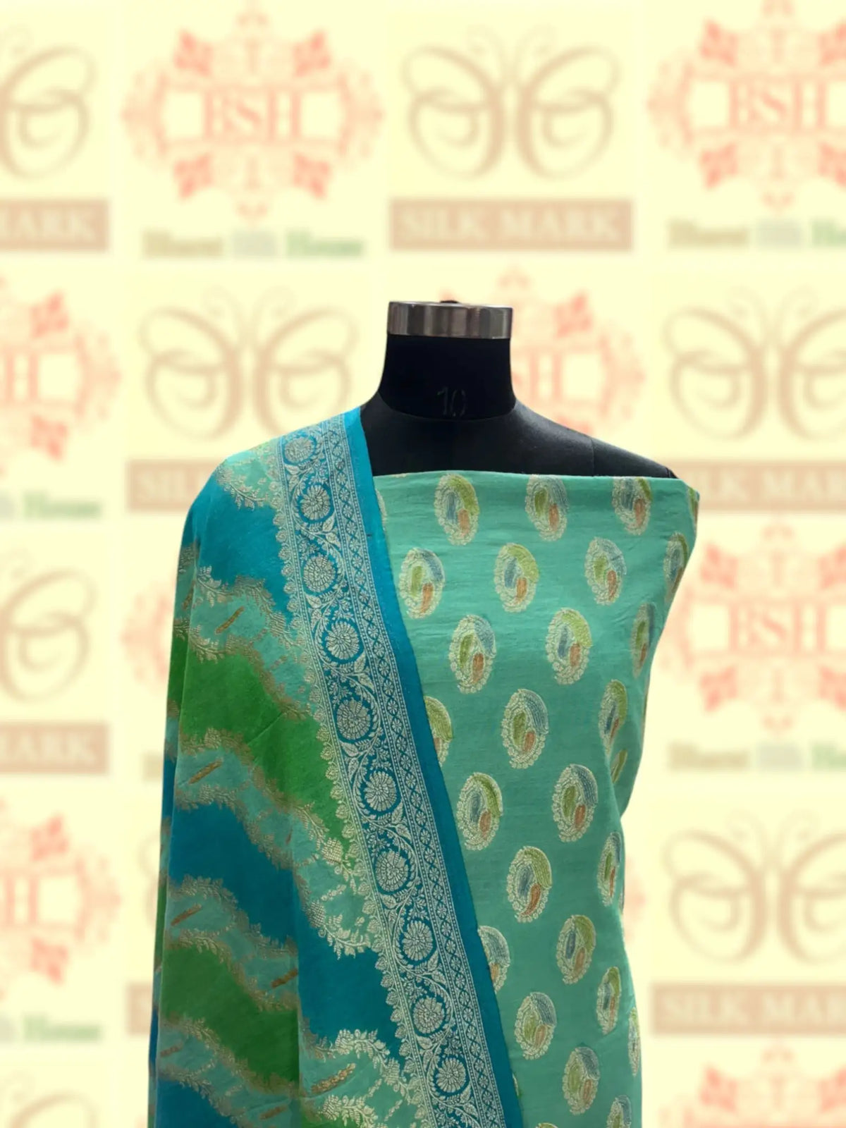 Pure Tusser Suit Piece In Shade Of Green - Bharat Silk House Tusser Suit