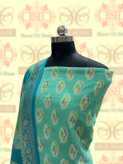 Pure Tusser Suit Piece In Shade Of Green - Bharat Silk House Tusser Suit