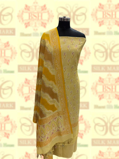 Pure Tusser Suit Piece In Shade Of Yellow - Bharat Silk House Tussar Suit