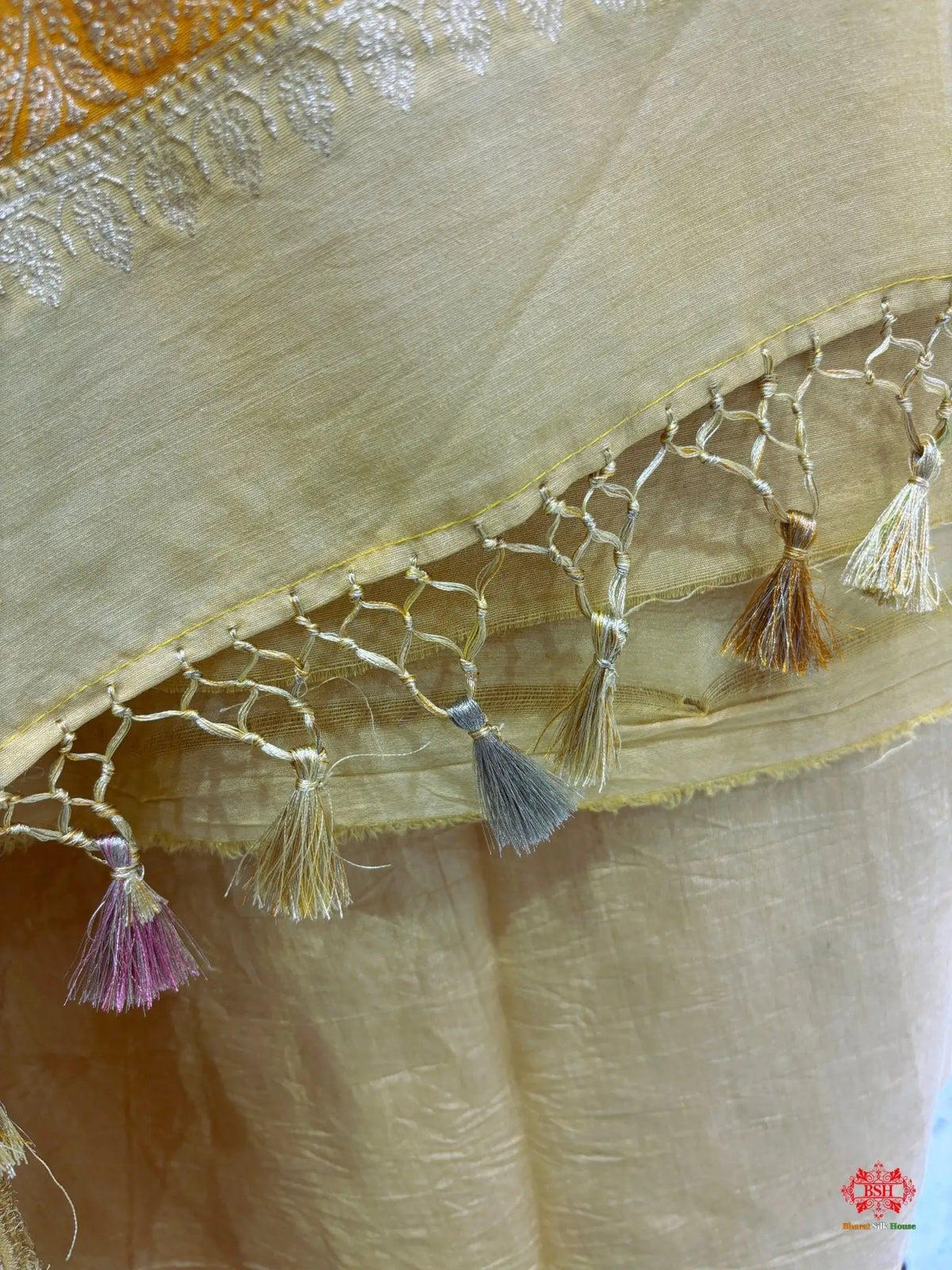 Pure Tusser Suit Piece In Shade Of Yellow - Bharat Silk House Tussar Suit