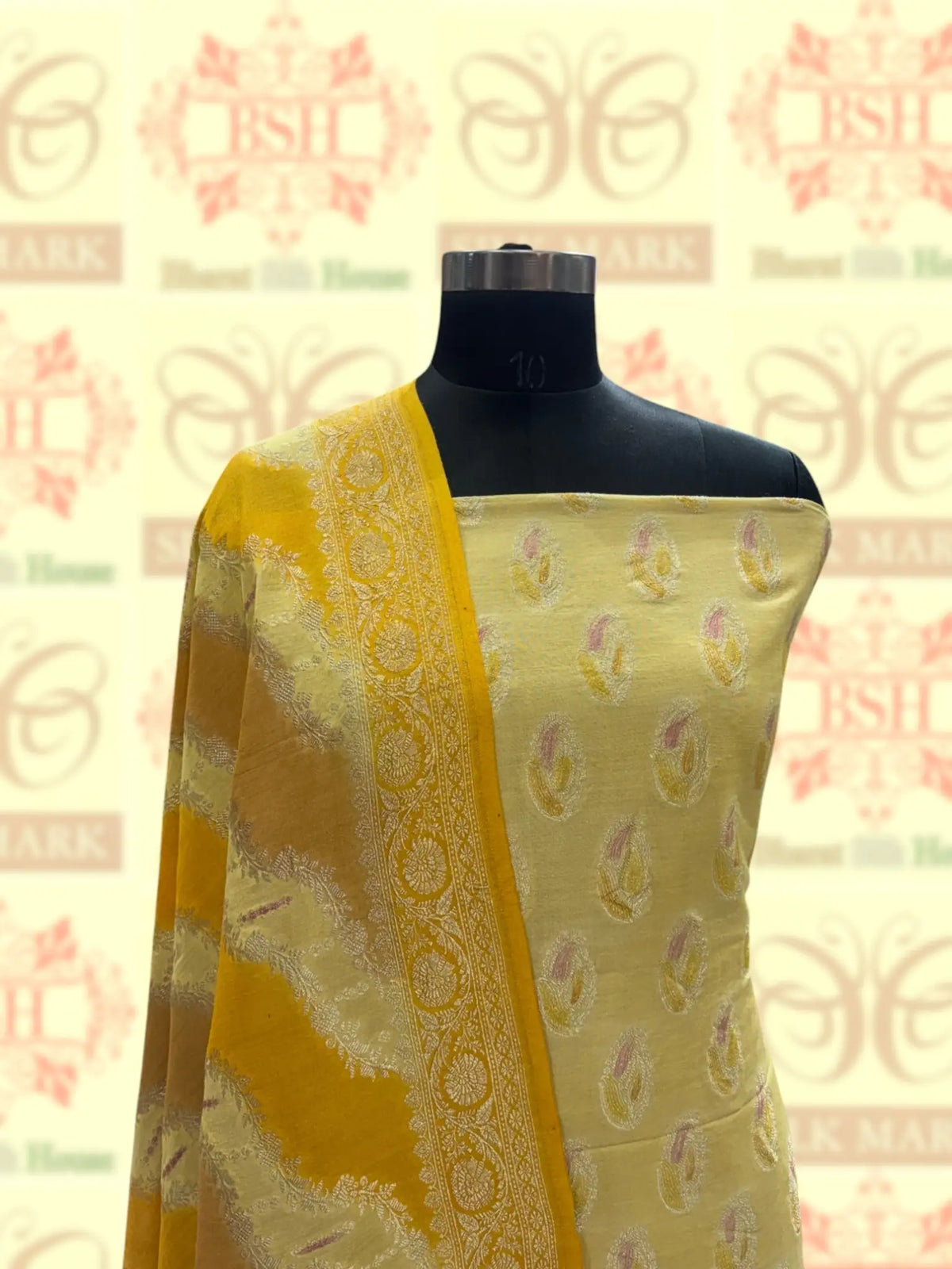Pure Tusser Suit Piece In Shade Of Yellow - Bharat Silk House Tussar Suit