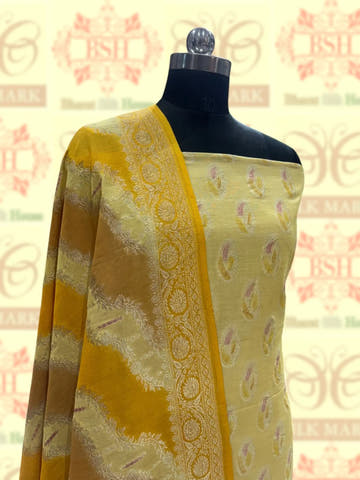 Pure Tusser Suit Piece In Shade Of Yellow - Bharat Silk House Tussar Suit