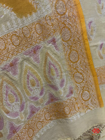 Pure Tusser Suit Piece In Shade Of Yellow - Bharat Silk House Tussar Suit