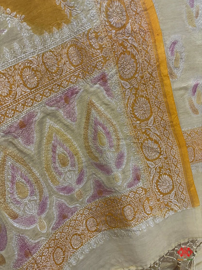 Pure Tusser Suit Piece In Shade Of Yellow - Bharat Silk House Tussar Suit