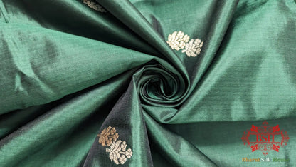 Rama Green Pure Banarasi Handloom Katan Silk Meenakari Antique Zari Saree - Bharat Silk House Pure Kataan Silk
