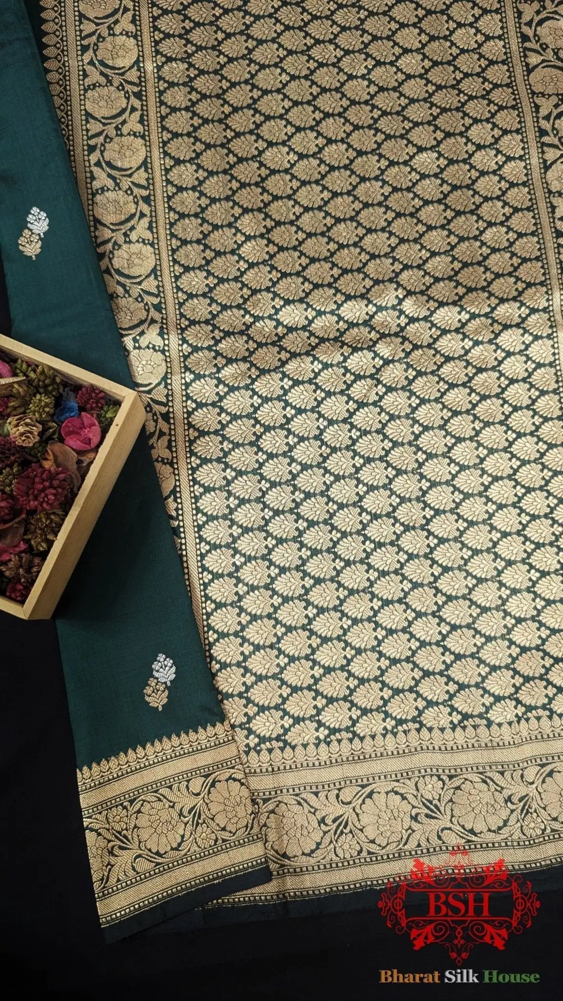 Rama Green Pure Banarasi Handloom Katan Silk Meenakari Antique Zari Saree - Bharat Silk House Pure Kataan Silk
