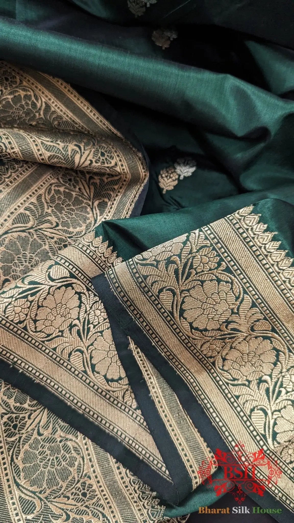 Rama Green Pure Banarasi Handloom Katan Silk Meenakari Antique Zari Saree - Bharat Silk House Pure Kataan Silk