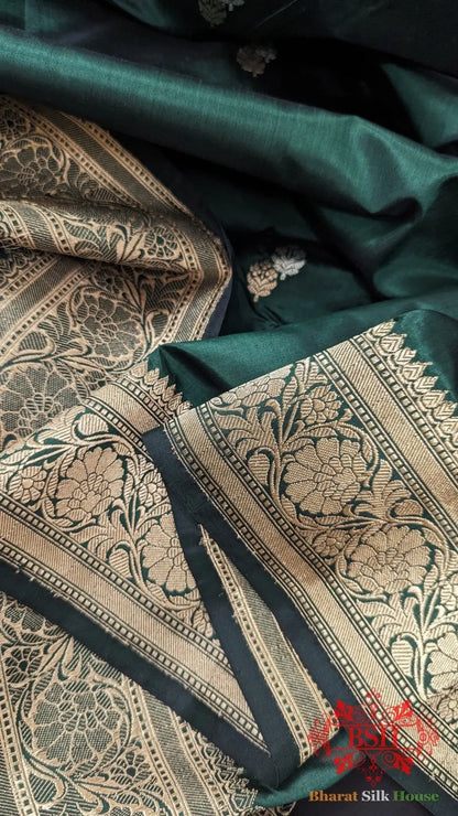Rama Green Pure Banarasi Handloom Katan Silk Meenakari Antique Zari Saree - Bharat Silk House Pure Kataan Silk