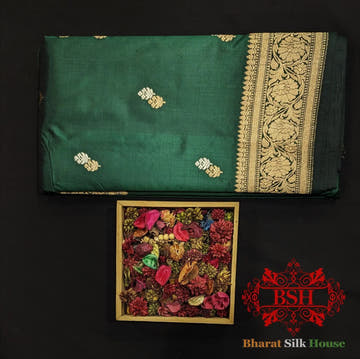 Rama Green Pure Banarasi Handloom Katan Silk Meenakari Antique Zari Saree - Bharat Silk House Pure Kataan Silk