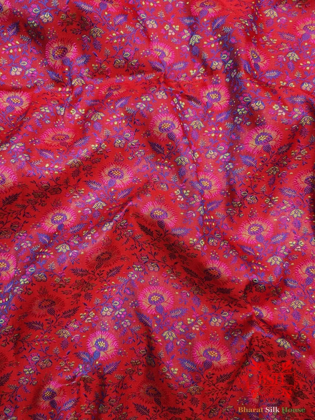 Rani Pink Chauthera (Four Color) Resham Zari Tanchoi Katan Silk Saree - Bharat Silk House Tanchoi katan