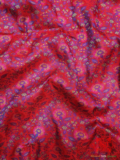 Rani Pink Chauthera (Four Color) Resham Zari Tanchoi Katan Silk Saree - Bharat Silk House Tanchoi katan