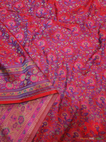 Rani Pink Chauthera (Four Color) Resham Zari Tanchoi Katan Silk Saree - Bharat Silk House Tanchoi katan