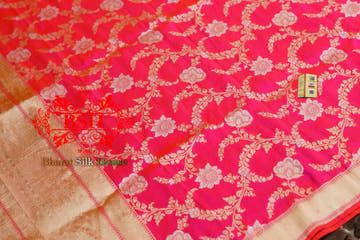 Rani Pink Floral Banarasi Pure Kataan Silk Dupatta - Bharat Silk House Pure Silk Dupatta