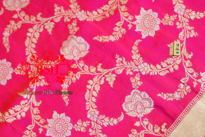 Rani Pink Floral Banarasi Pure Kataan Silk Dupatta - Bharat Silk House Pure Silk Dupatta