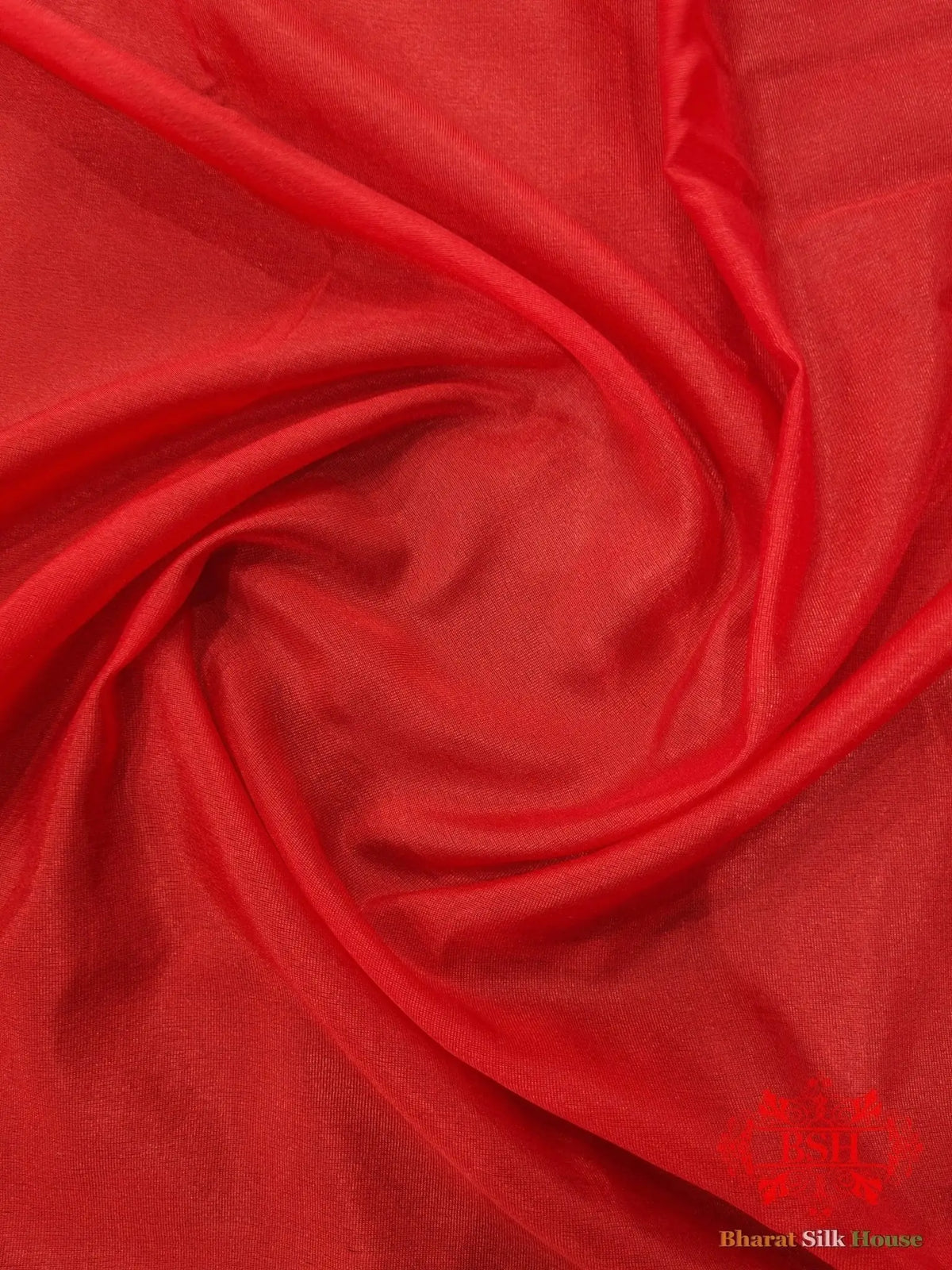 Red Banaras Ghats Weaved Silk Saree - Bharat Silk House Semi-Silk