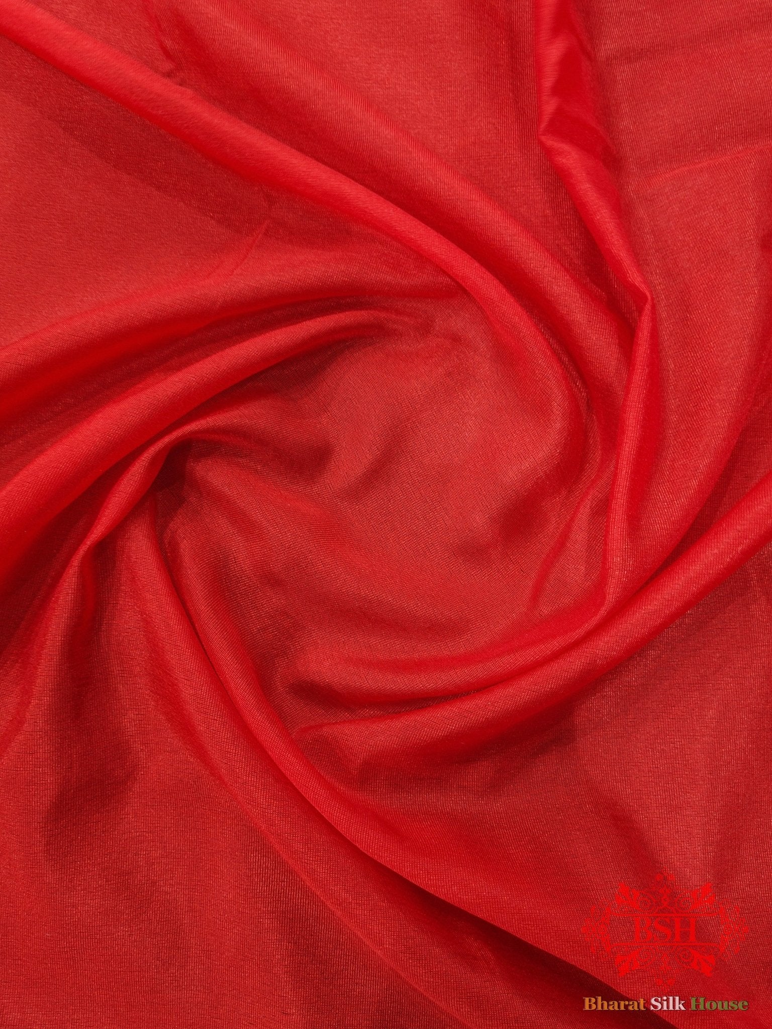 Red Banaras Ghats Weaved Silk Saree - Bharat Silk House Semi - Silk