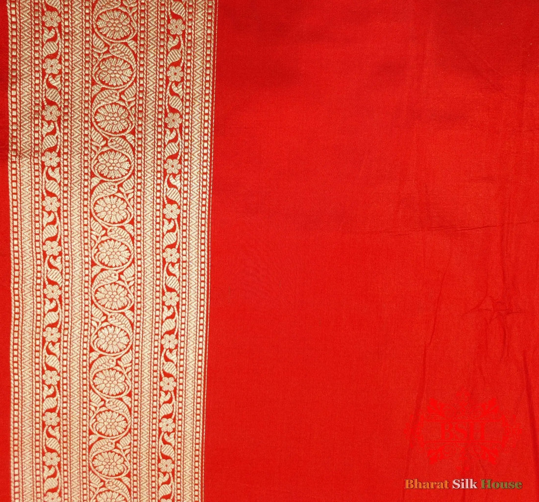 Red Colour Pure Katan Silk Handwoven Banarasi Saree - Bharat Silk House Pure Kataan Silk