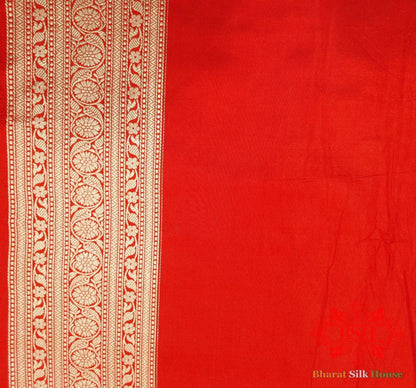 Red Colour Pure Katan Silk Handwoven Banarasi Saree - Bharat Silk House Pure Kataan Silk
