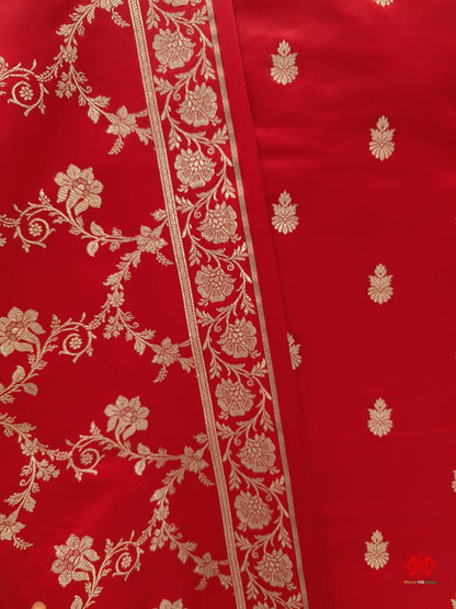 Red Colour Semi - Katan Hand - Woven Suit Piece - Bharat Silk House katan silk