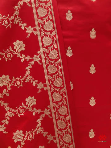 Red Colour Semi-Katan Hand-Woven Suit Piece - Bharat Silk House katan silk