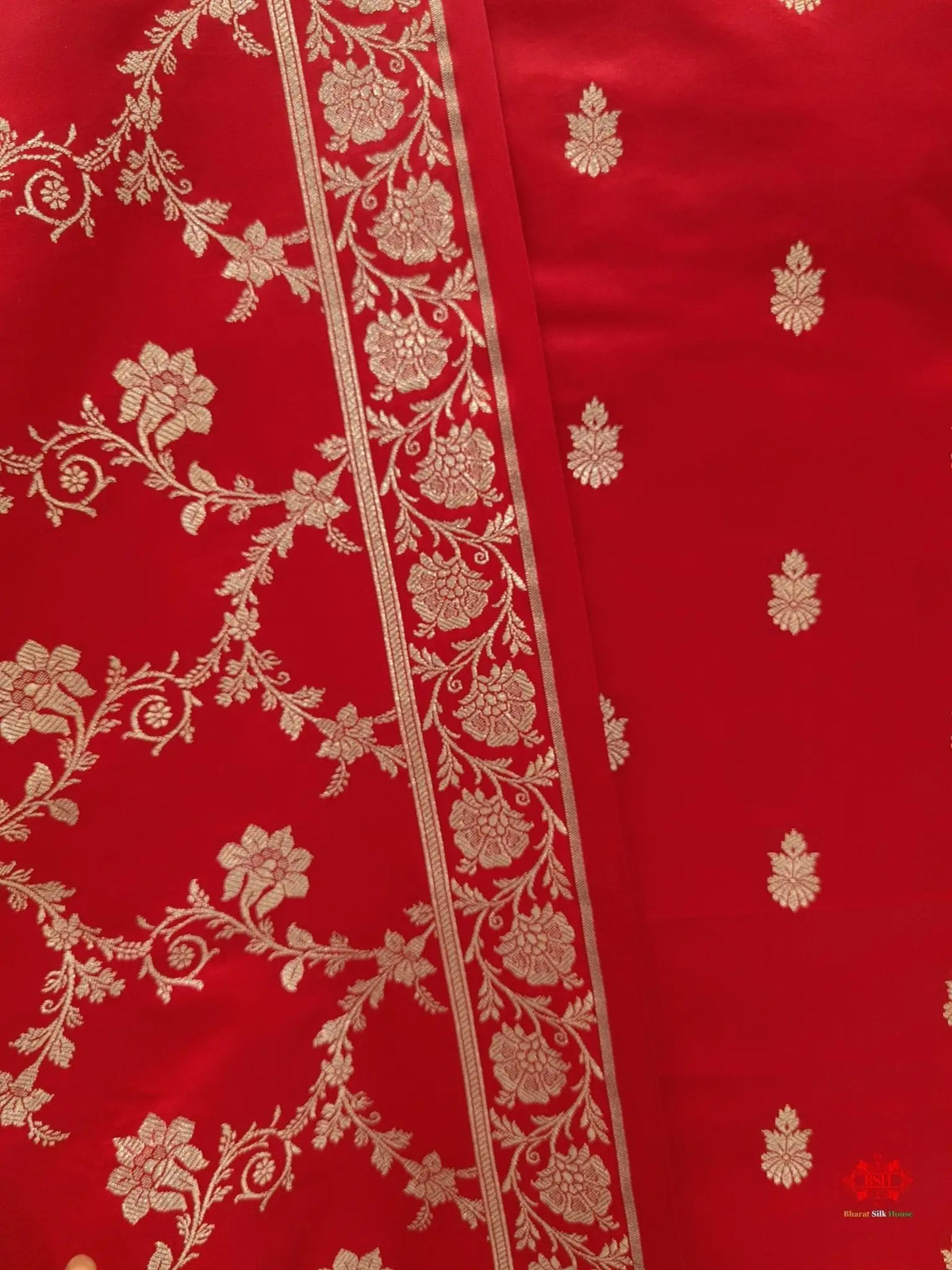 Red Colour Semi-Katan Hand-Woven Suit Piece - Bharat Silk House katan silk
