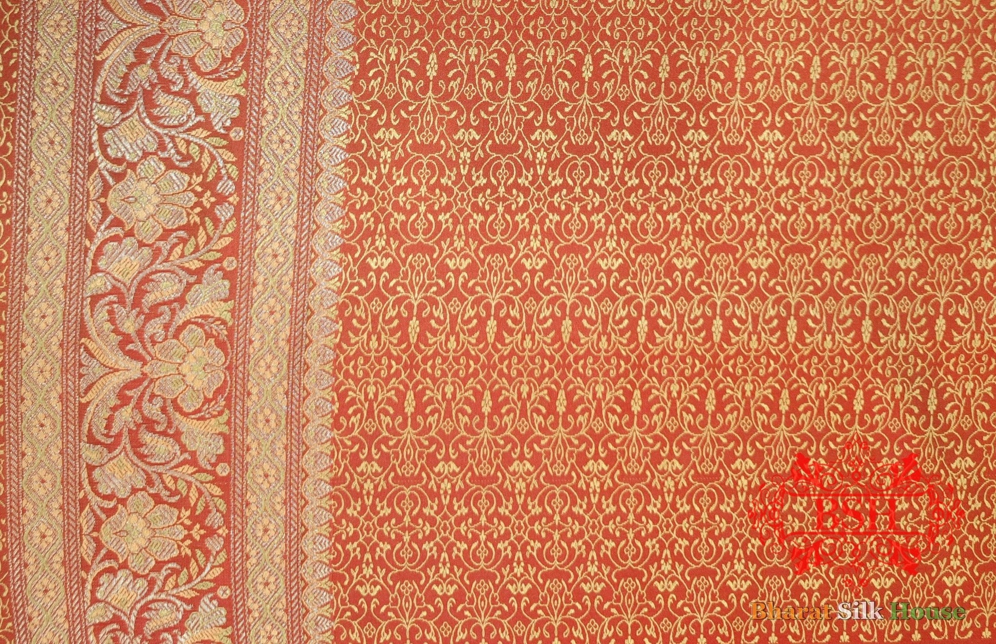 Red Dohri Resham Zari Booti Tanchoi Silk Saree - Bharat Silk House Tanchoi katan