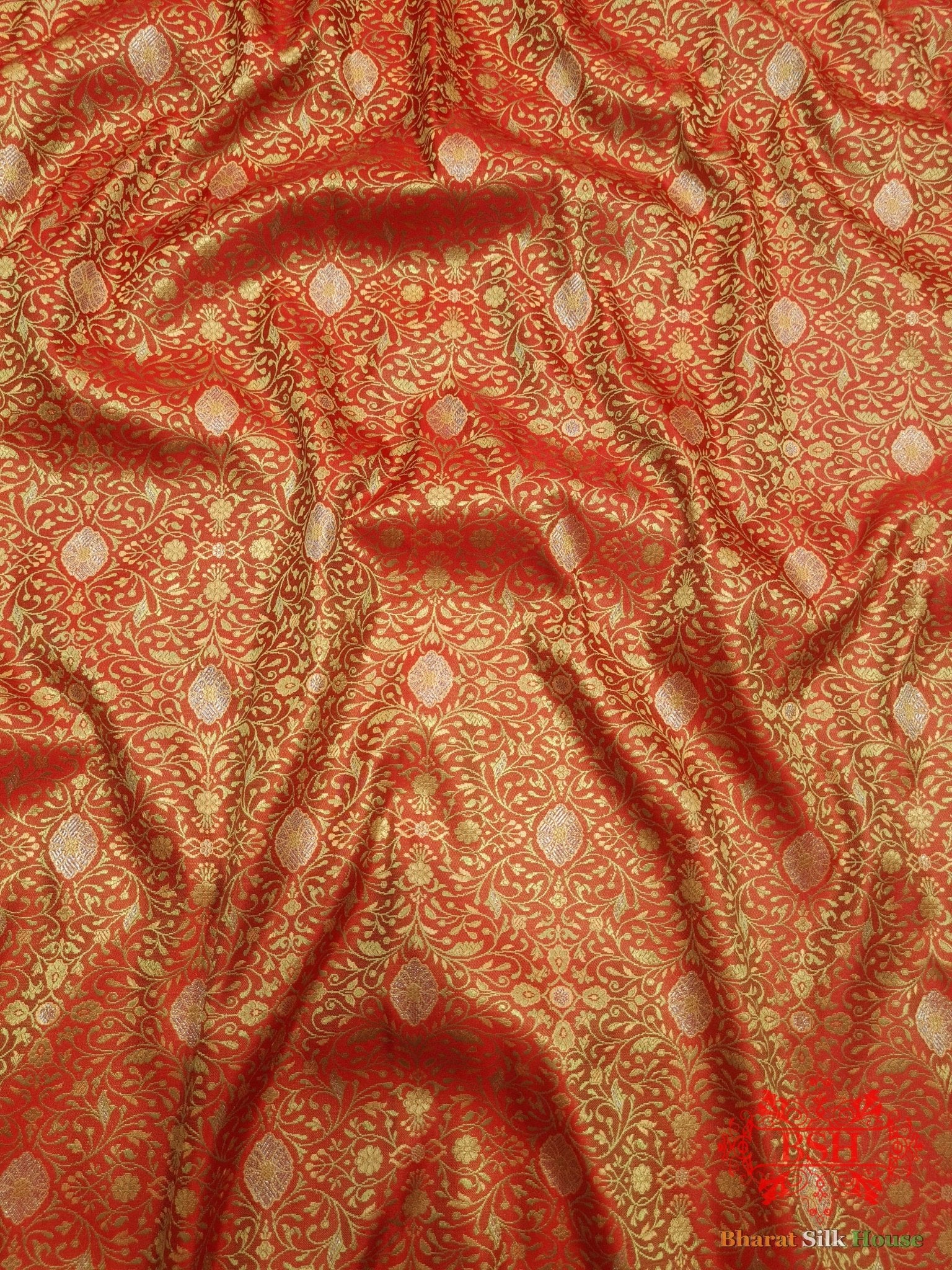 Red Dohri Resham Zari Booti Tanchoi Silk Saree - Bharat Silk House Tanchoi katan