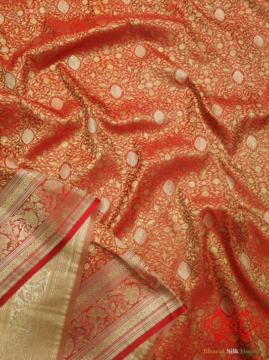 Red Dohri Resham Zari Booti Tanchoi Silk Saree - Bharat Silk House Tanchoi katan