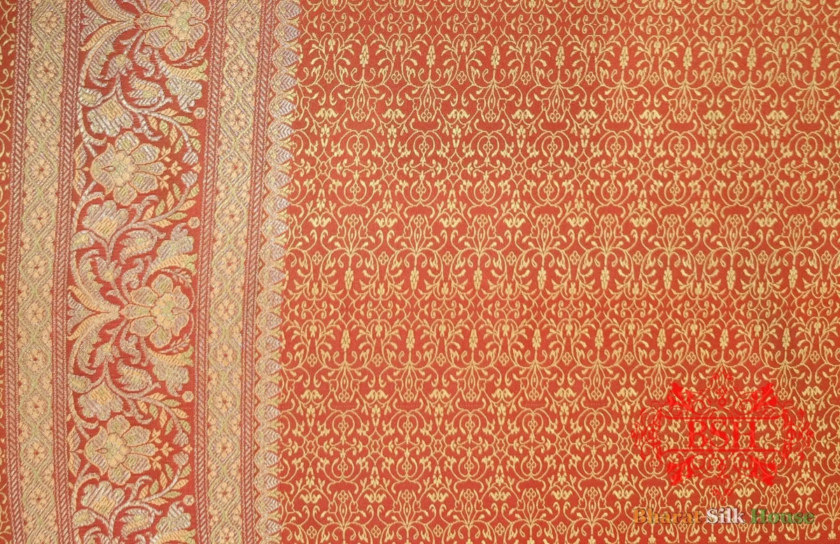 Red Dohri Resham Zari Booti Tanchoi Silk Saree - Bharat Silk House Tanchoi katan
