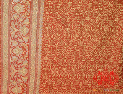Red Dohri Resham Zari Booti Tanchoi Silk Saree - Bharat Silk House Tanchoi katan