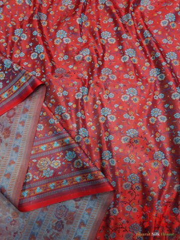 Red Four-Way Resham Zari Tanchoi Katan Silk Saree - Bharat Silk House Tanchoi katan