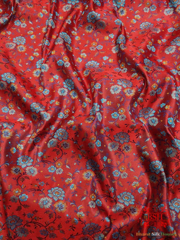 Red Four-Way Resham Zari Tanchoi Katan Silk Saree - Bharat Silk House Tanchoi katan